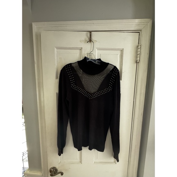 VENUS Sweaters - 💙Venus Woman's Sz XL Black Mesh Insert‎ Metal Accents Sweater Sexy Date Night